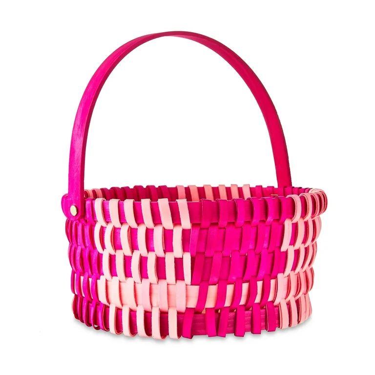 Easter Round Pink Woodchip Basket with Handle, 5 in, Way To Celebrate - Walmart.com | Walmart (US)