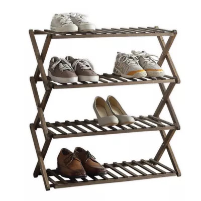 Lifestyle Home 4-Tier Solid Wood Foldable Shoe Rack in Dark Brown | Bed Bath & Beyond | Bed Bath & Beyond
