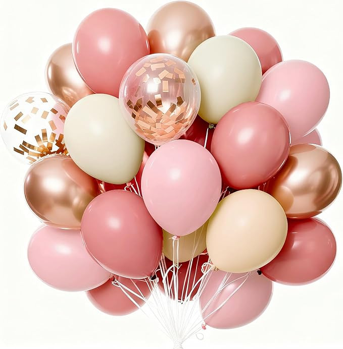 PartyWoo Dusty Pink Balloons 66pcs 12 Inch Blush Rose Pink Metallic Rose Gold Nude Boho White San... | Amazon (US)