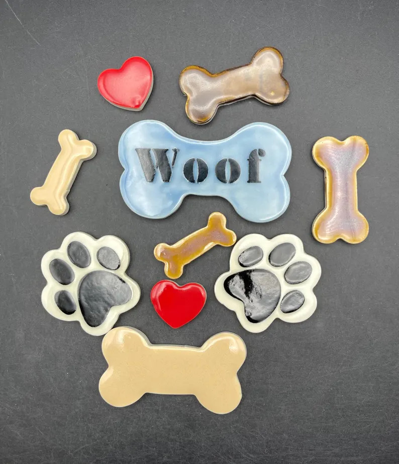 Ceramic Paw Prints and Dog Bone Mosaic Tiles. One Woof Bone, 5 Dog Bones, Two Paw Prints, 2 Heart... | Etsy (US)