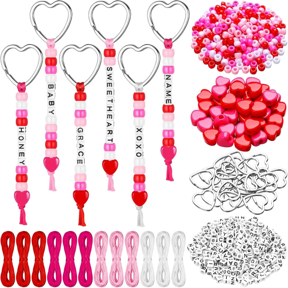 Landical 564 Pcs Valentines Keychain Craft DIY Heart Bead Keychain Making Kit Adjustable Letter B... | Amazon (US)