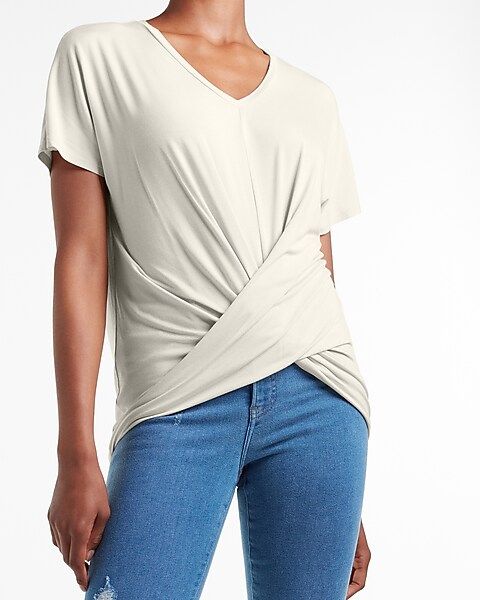 Relaxed Cross Front V-Neck Tee | Express