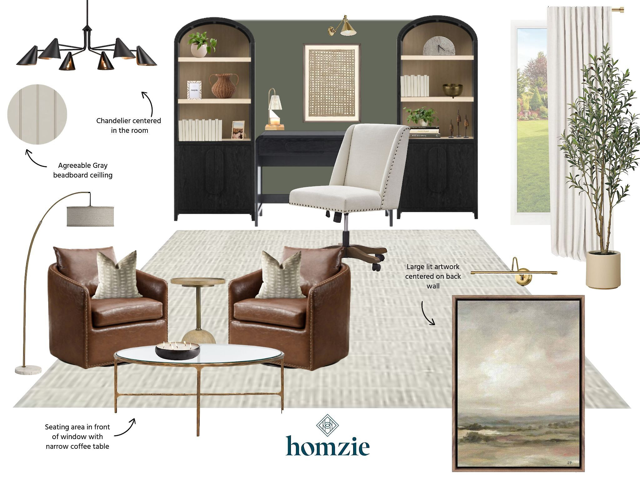 This is a stylish home office with a refined transitional aesthetic. It features:  Leather Swivel Chairs, Black Bookcases, Nailhead Desk Chair, Chandelier, Narrow Coffee Table, Lit Wall Art. 

 

#LTKHome #LTKSaleAlert #LTKStyleTip