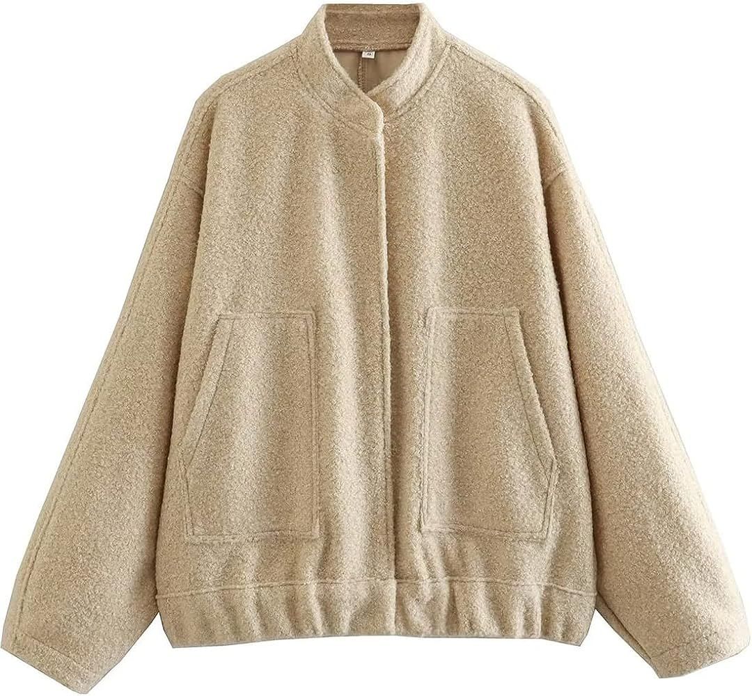 UANEO Women Bomber Jacket Casual Oversized Wool Blend Varsity Fall Jackets Shacket Outwear | Amazon (US)