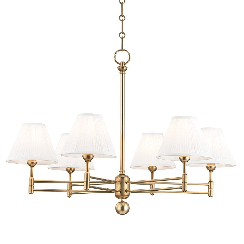 Hudson Valley Classic No.1 by Mark D. Sikes 6-light Aged Brass Chandelier, Off-White Silk Shade | Bed Bath & Beyond