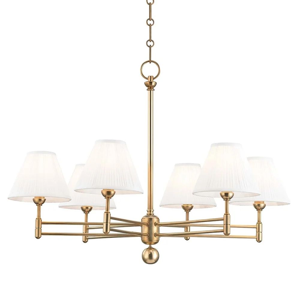 Hudson Valley Classic No.1 by Mark D. Sikes 6-light Aged Brass Chandelier, Off-White Silk Shade | Bed Bath & Beyond