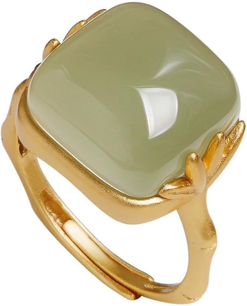 Vintage Green Bamboo Hetian Jade Statement Ring for Women Delicate Chinese Style Handmade Gemston... | Amazon (US)