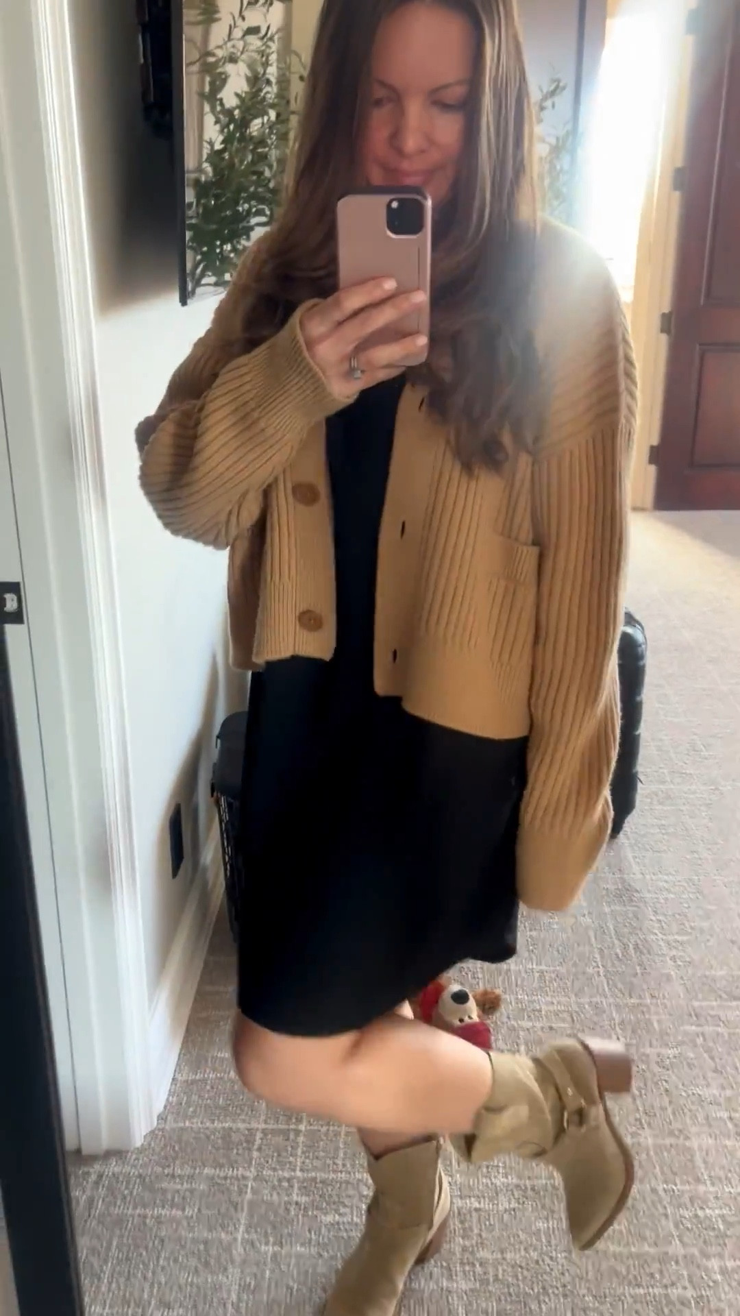 I had a travel & client meeting day so put this outfit together quickly. I have had this dress for years I love it, this Beyond Yoga sweater is getting me through spring now and cowboy boots are on trend right now and I am loving that trend!

#LTKootd #LTKWorkwear #LTKgrwm