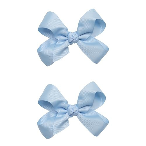 HAIRBOWS Girls' 2 Pack of Grosgrain Hair Bows with Knot Wrap Center on Hair Clips, All Ages and Hair Types, 5 Inch Bows, Blue | Amazon (US)