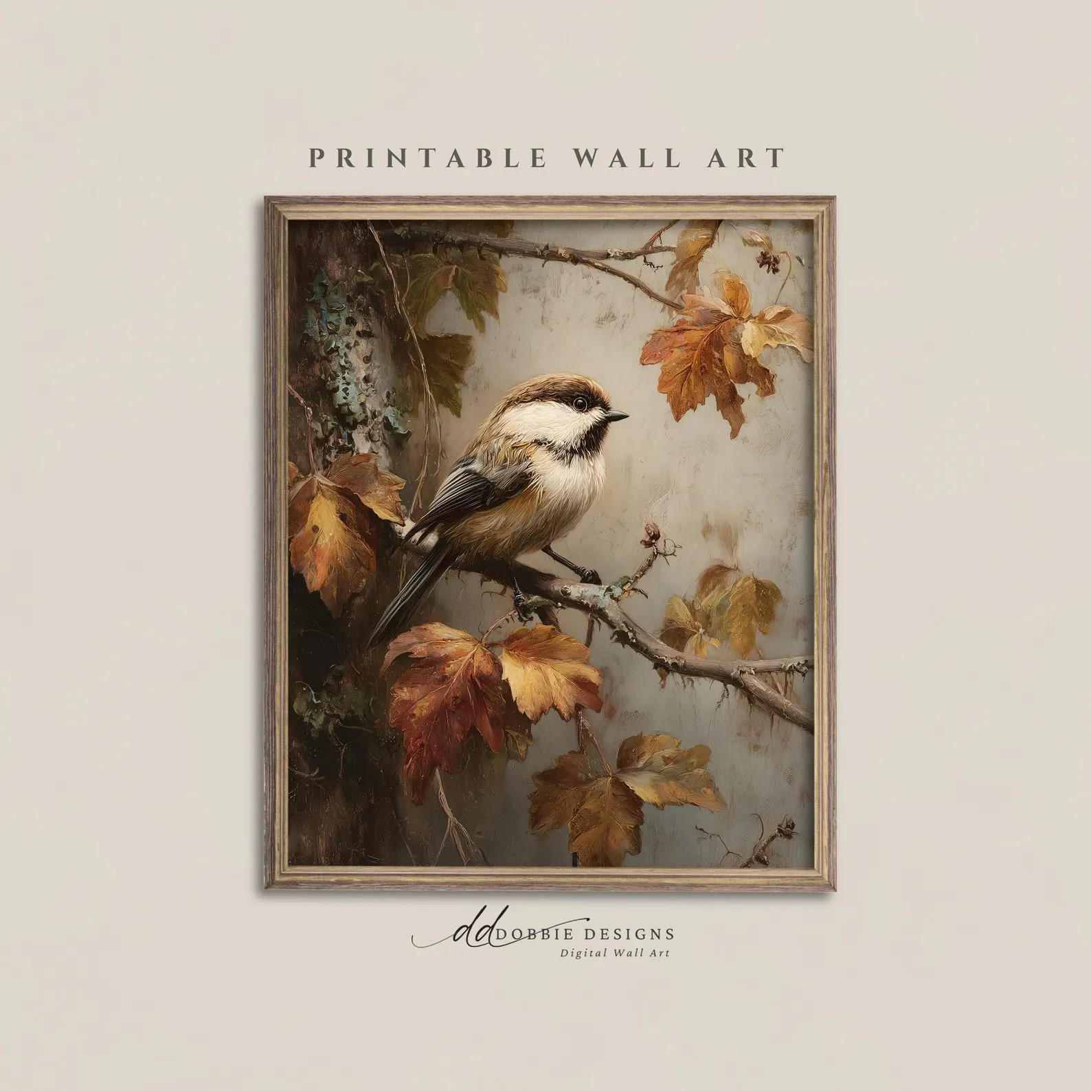 Chickadee Bird Wall Art Printable Woodland Nature Print Vintage Cottage Decor Autumn Wildlife Pai... | Etsy (Global)