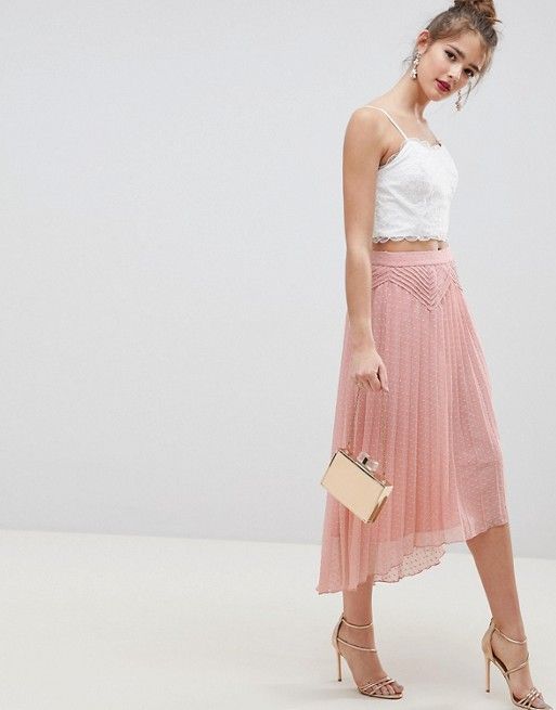 ASOS DESIGN dobby pleated high low midi skirt with pintuck detail | ASOS US