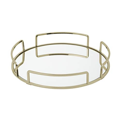 Home Details Rounded Mirrored Vanity Tray | Dimensions : 12.99" L x 12.99" W x 2.05" H | Glass Base | Great for Cosmetics | Jewelry | Toiletries | Organization | Stain Gold | Amazon (US)