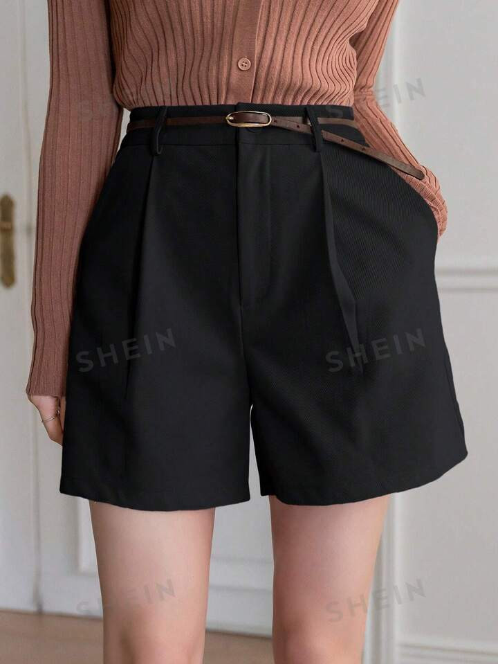 DAZY Solid Color High-Waisted Shorts With Pocket And Pleated Detailing For Women | SHEIN