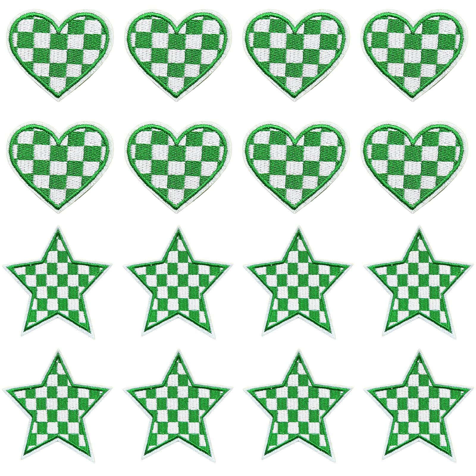 16Pcs Green Checkered Heart&Star Western Iron on Embroidered Set, Contains 8 Heart Patches and 8 ... | Amazon (US)