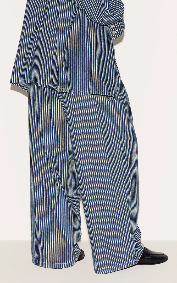 Plus Blue Pinstripe Elasticated Waist Jeans | PrettyLittleThing US