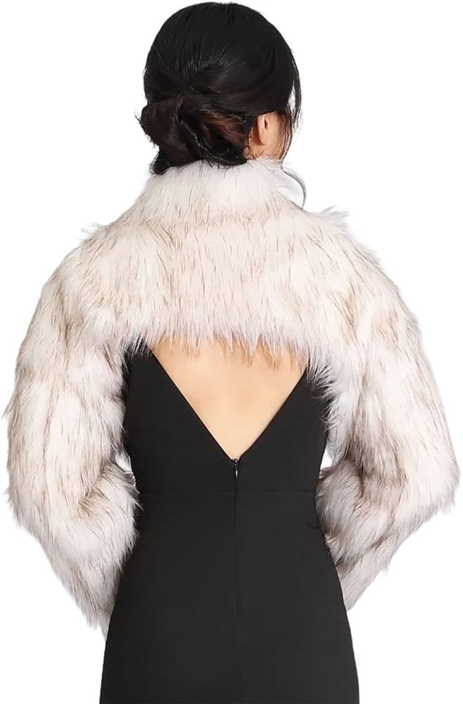 GORAIS Women’s Faux Fur Bolero Jacket for Evening Dresses Fur Coat Long Sleeve Fur Cropped Shru... | Amazon (US)