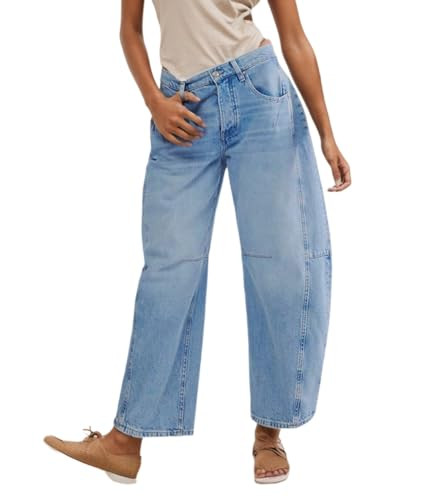 Kedera Women's Barrel Jeans Wide Leg Jeans Baggy Boyfriend Denim Pants Y2K Horseshoe Trousers School Relaxed Jeans Light Blue | Amazon (US)