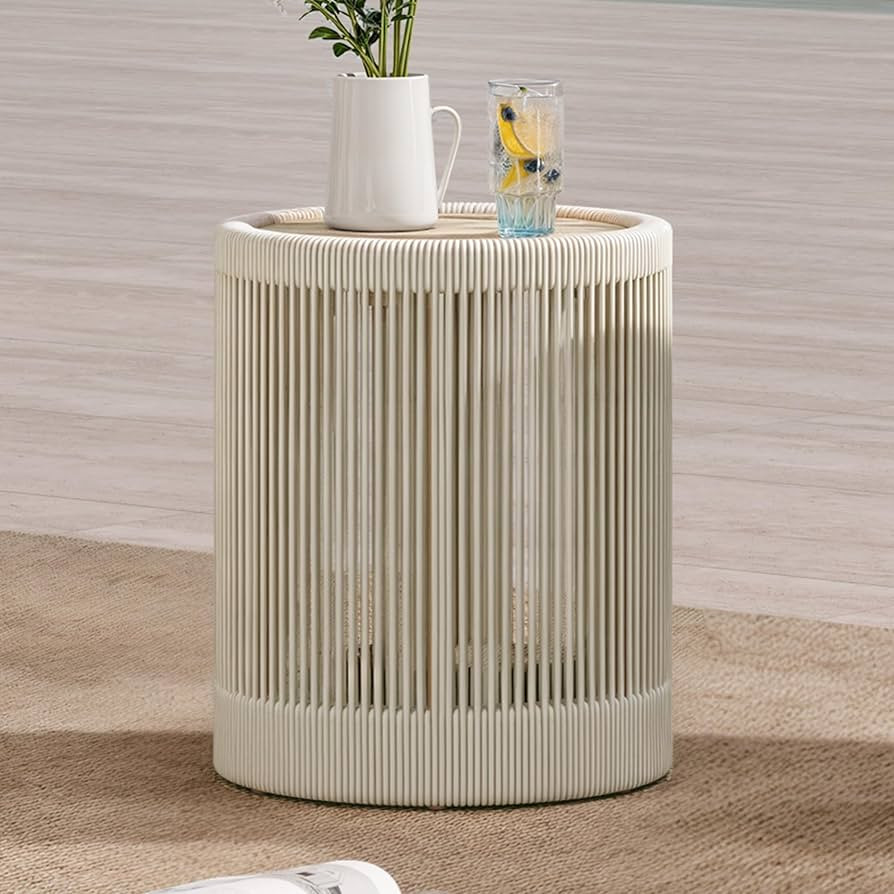 CHITA Outdoor Boho Wicker Side Table with Adjustable Foot Leveler and Acacia Wood Top,16 Inch Pat... | Amazon (US)