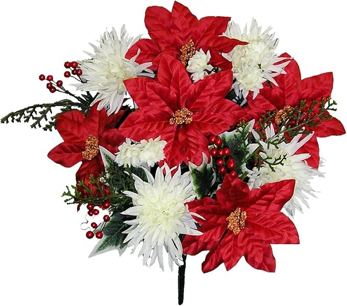 Admired By Nature GPB9781-XMAS RD/cm Faux Mum Poinsettia Berries Christmas Mixed Bush | Amazon (US)
