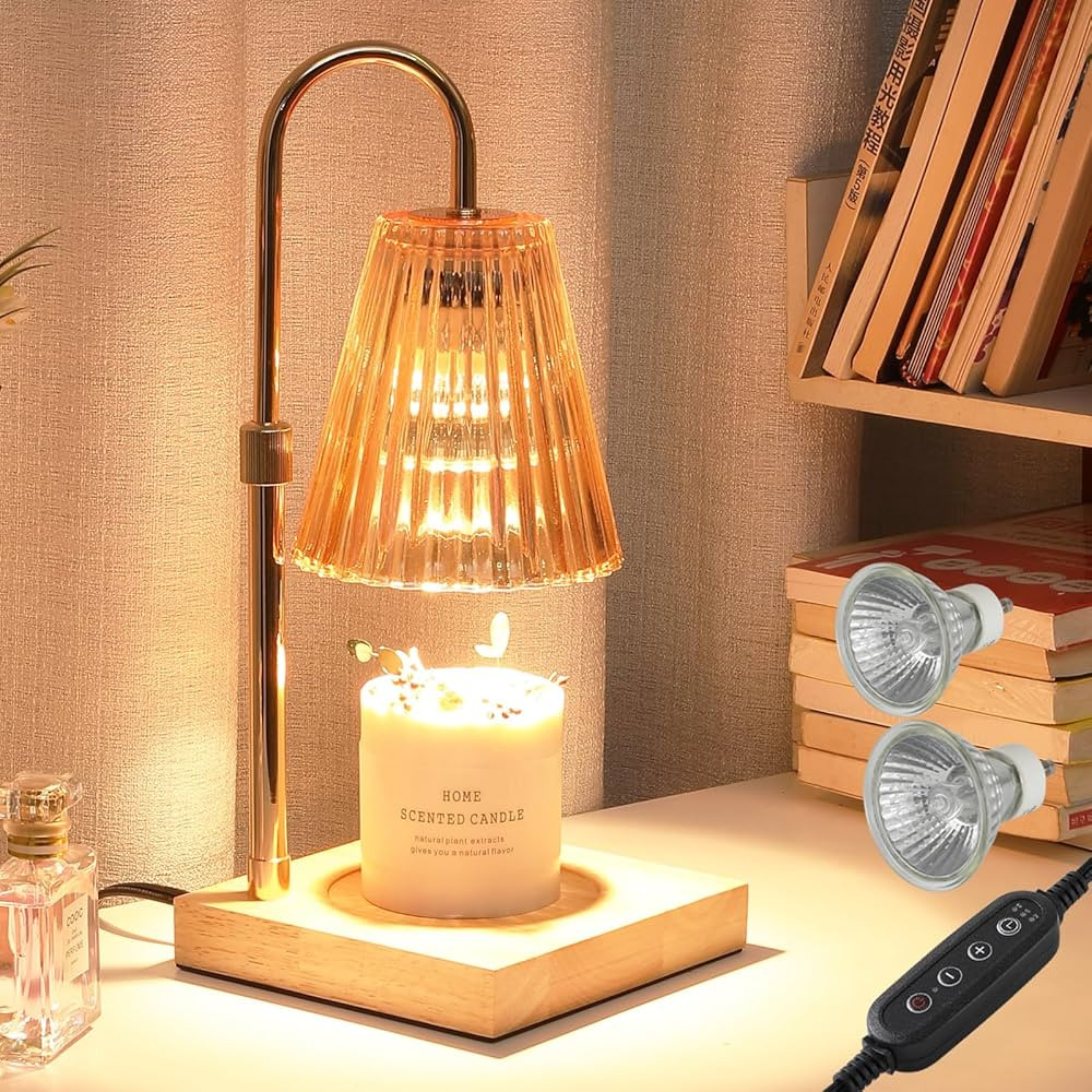 Candle Warmer Lamp with Timer & Dimmer Remote, Gold Candle Warmer Height Adjustable,Modern Glass ... | Amazon (US)