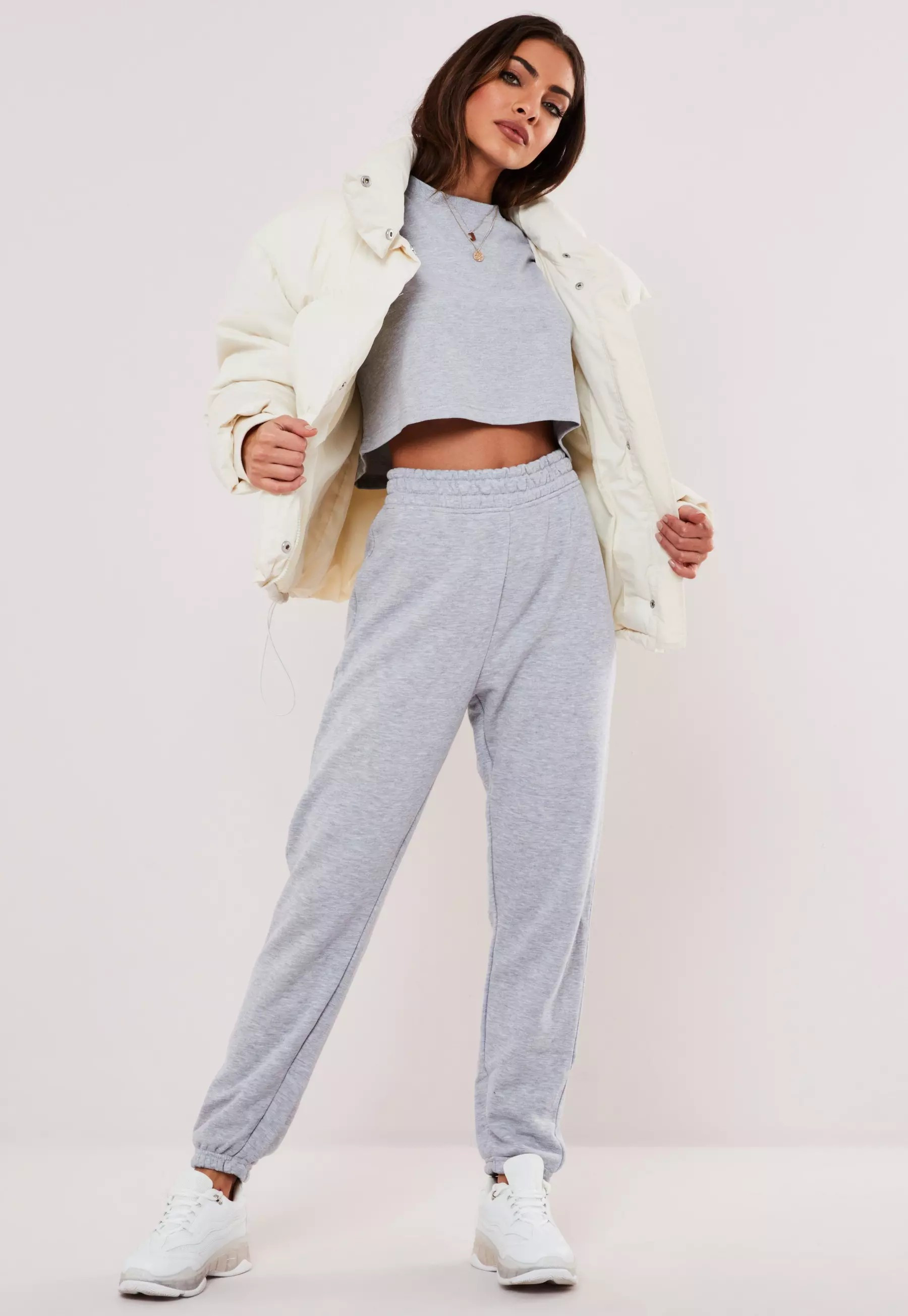 Gray Cropped Sweatshirt and Joggers Co Ord Set | Missguided (US & CA)