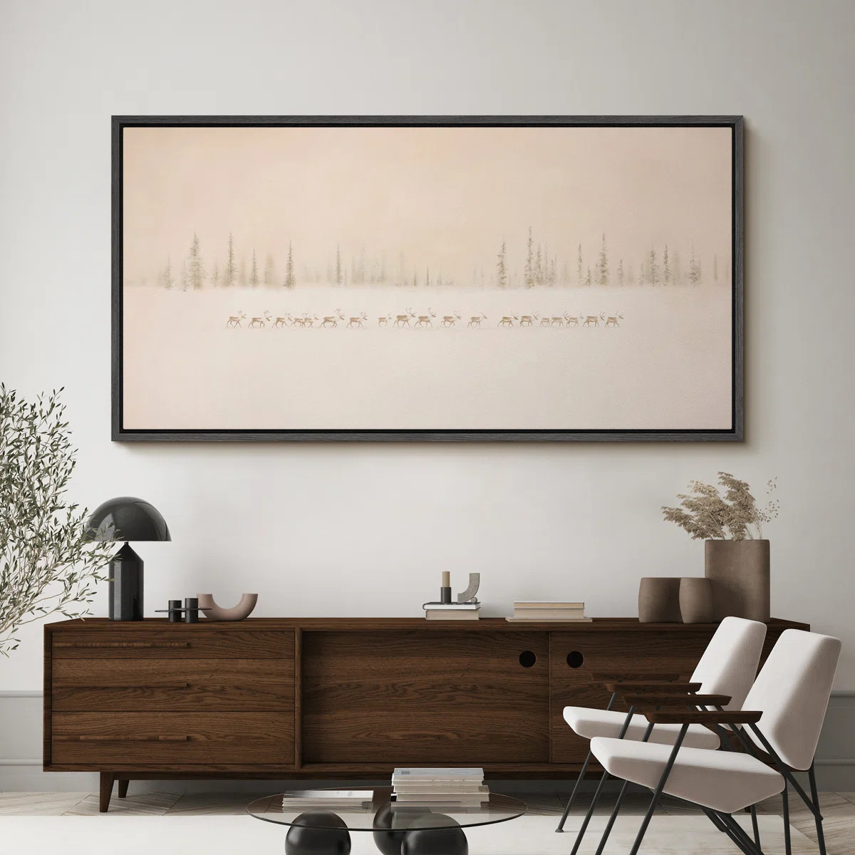 Large Framed Canvas Print Wall Art - Snow Landscape with Distant Forest Print for Minimalist Wint... | Wayfair North America