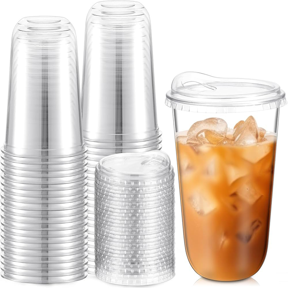 Baderke Clear Plastic Cups with Strawless Sip Lids Disposable Round Bottom Togo Cups for Coffee S... | Amazon (US)