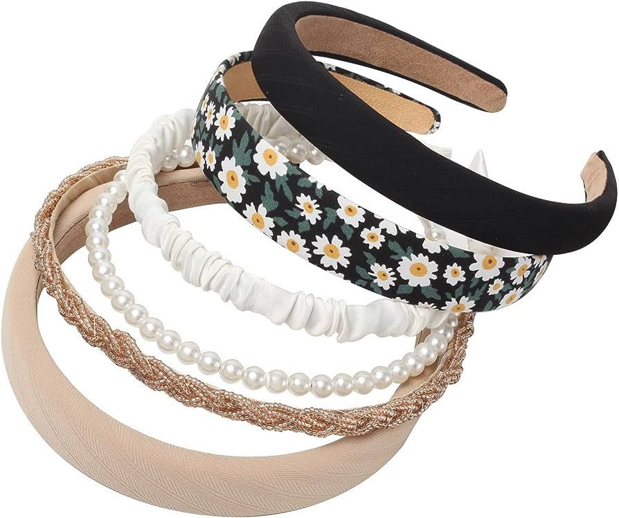 Cuizhiyu 6PK Different Designs Headbands for Women,Non Slip Flower Headband,Cute Pearl Headbands ... | Amazon (US)