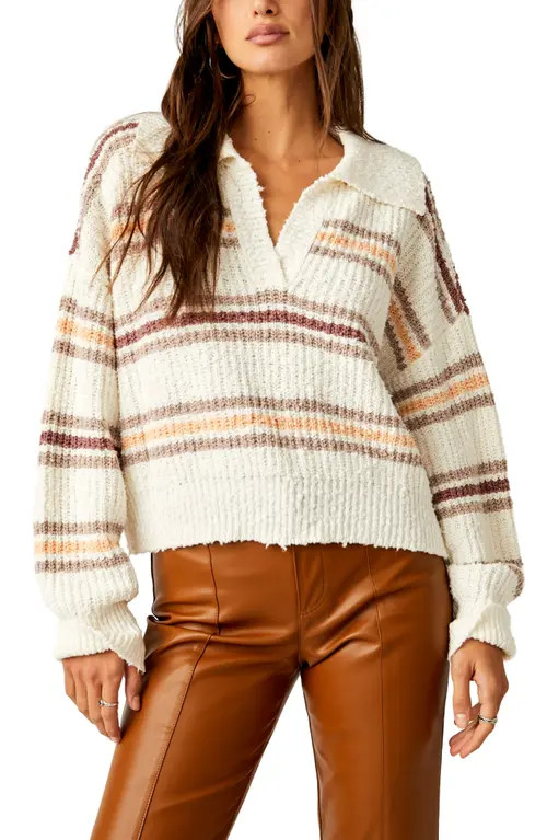Free People Kennedy Stripe Sweater in Ivory Oak Combo at Nordstrom, Size X-Large | Nordstrom