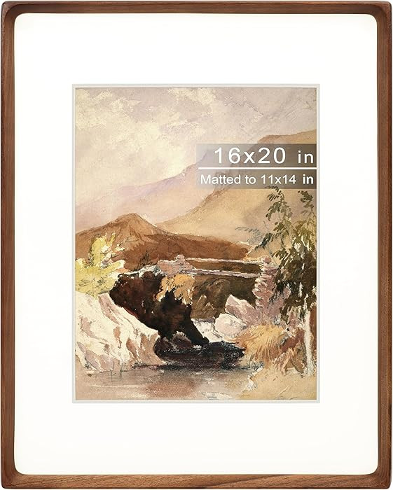 16x20 Picture Frame with Mat for 11x14, Natural Walnut Wood Handcrafted Rounded Corner with Plexi... | Amazon (US)