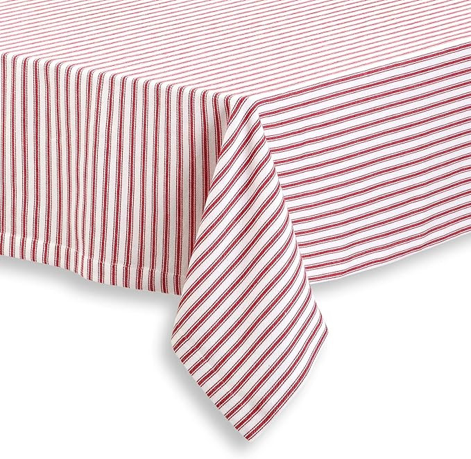 Cackleberry Home Red and White Ticking Stripe Woven Cotton Fabric Tablecloth, 54 Square | Amazon (US)