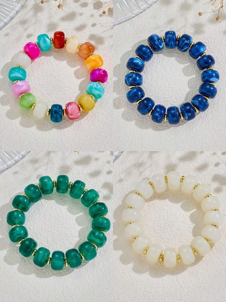 1pc Women's Colorful Resin Beads Elastic Thick Bracelet Bohemian Style Summer Beach Vacation Jewe... | SHEIN