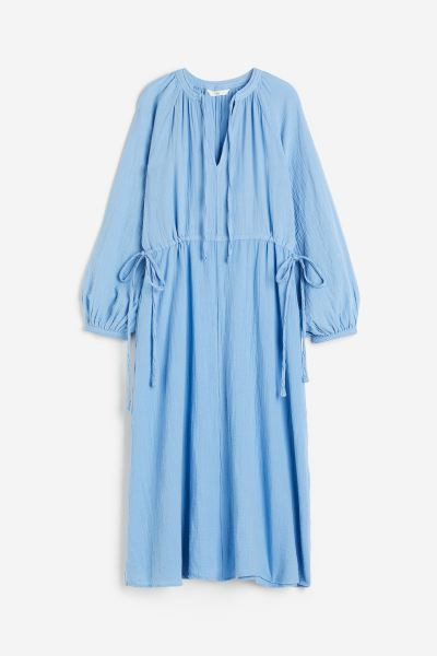Tie-detail Double-weave Cotton Dress - Light blue - Ladies | H&M US | H&M (US + CA)