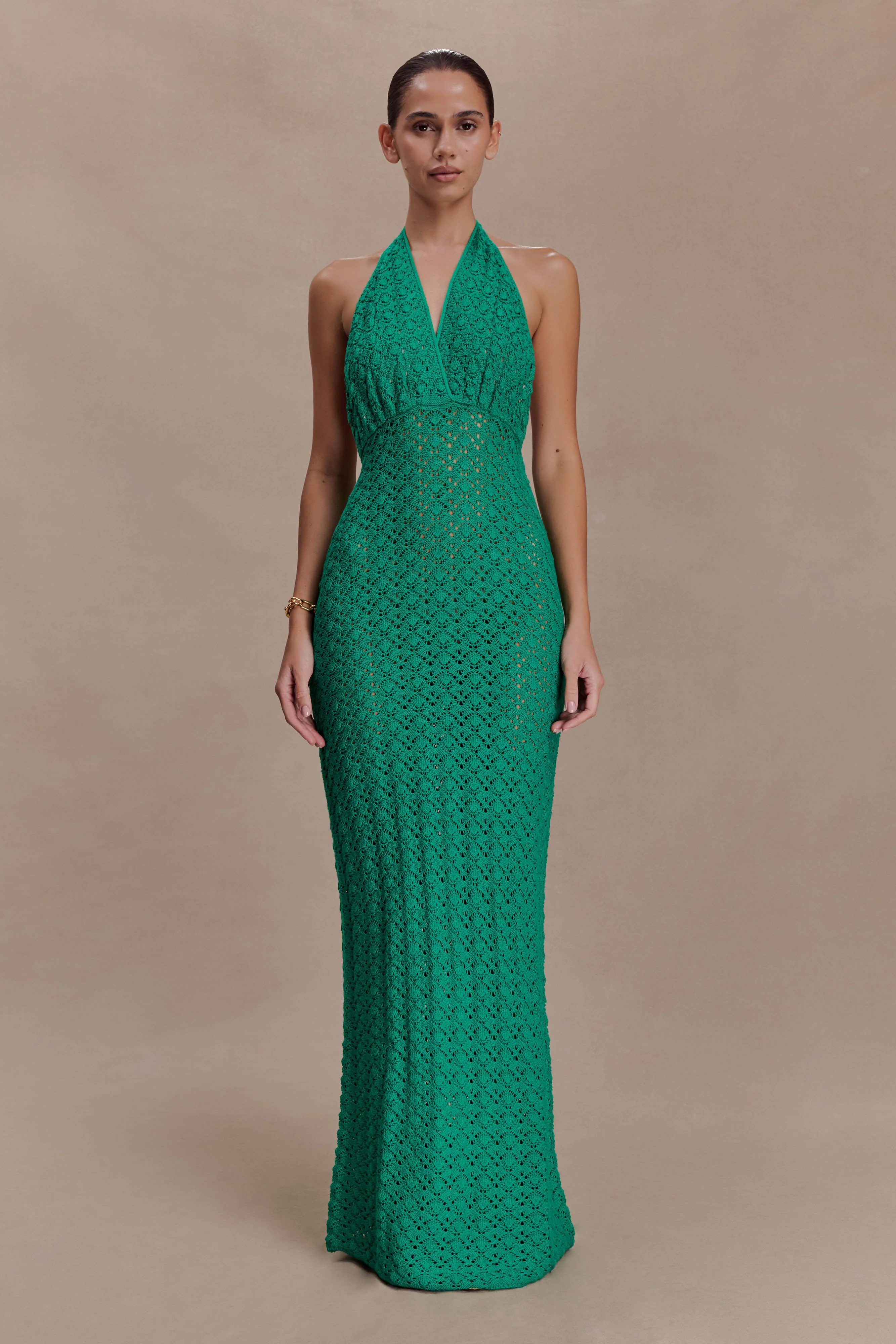 Halterneck Crochet Maxi Dress - Emerald | MESHKI US