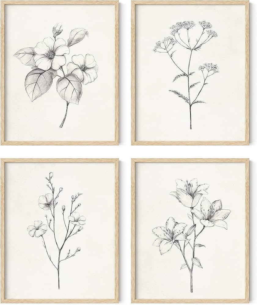HAUS AND HUES Framed Vintage Botanical Prints - Set of 4 Framed Farmhouse Bedroom Wall Decor, Rus... | Amazon (US)