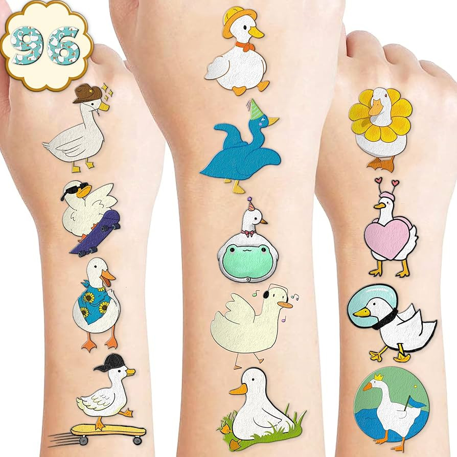 Duck Pre-Cut Temporary Tattoos 8 Sheets 96 PCS Silly Goose Party Decorations Supplies Favors Duck... | Amazon (US)