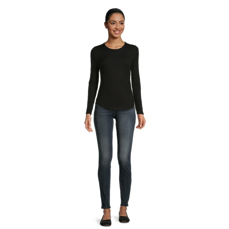 No Boundaries Women's Juniors Ribbed Crewneck Tee with Long Sleeves, Sizes XS-XXXL | Walmart (US)