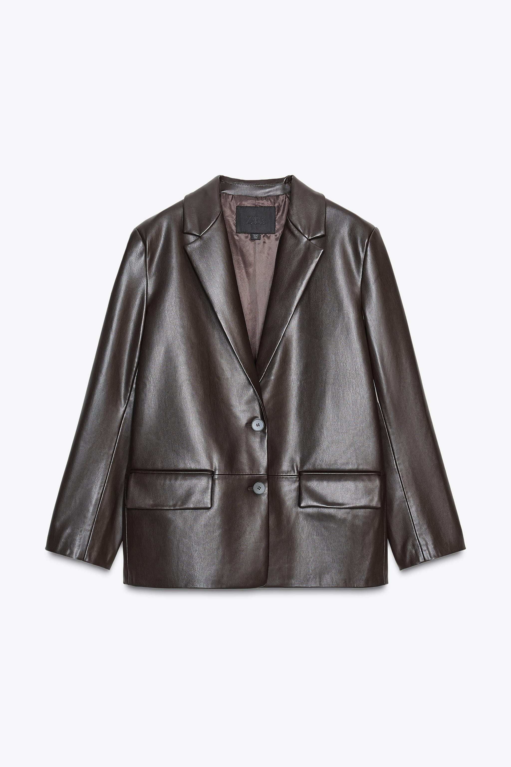FAUX LEATHER STRAIGHT FIT BLAZER | Zara US