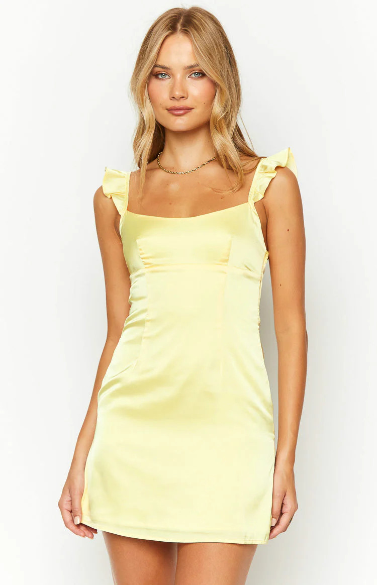 Marigold Muse Yellow Satin Mini Dress | Beginning Boutique (US)