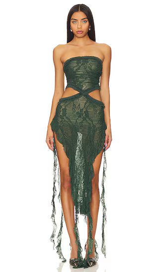 Scrunch Lace Ruffle Dress in Olive | Revolve Clothing (Global)