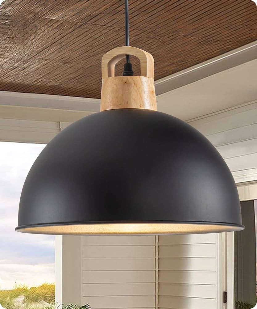 Karjearl Farmhouse Pendant Light, 11.8" Black Pendant Lighting for Kitchen Island Modern Dome Pen... | Amazon (US)