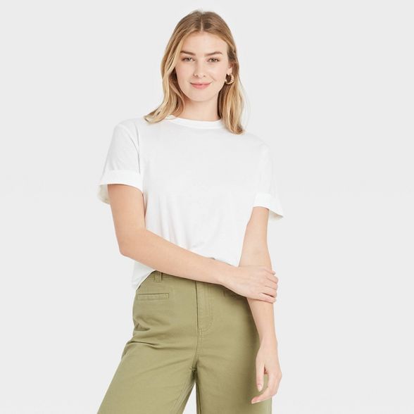 Women&#39;s Short Sleeve Cuff T-Shirt - A New Day&#8482; White M | Target