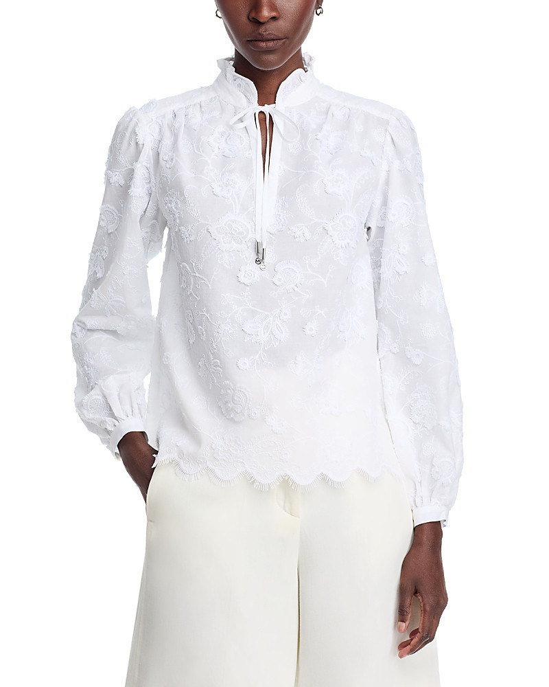 Michael Kors Embroidered Cotton Frill Blouse | Bloomingdale's (US)