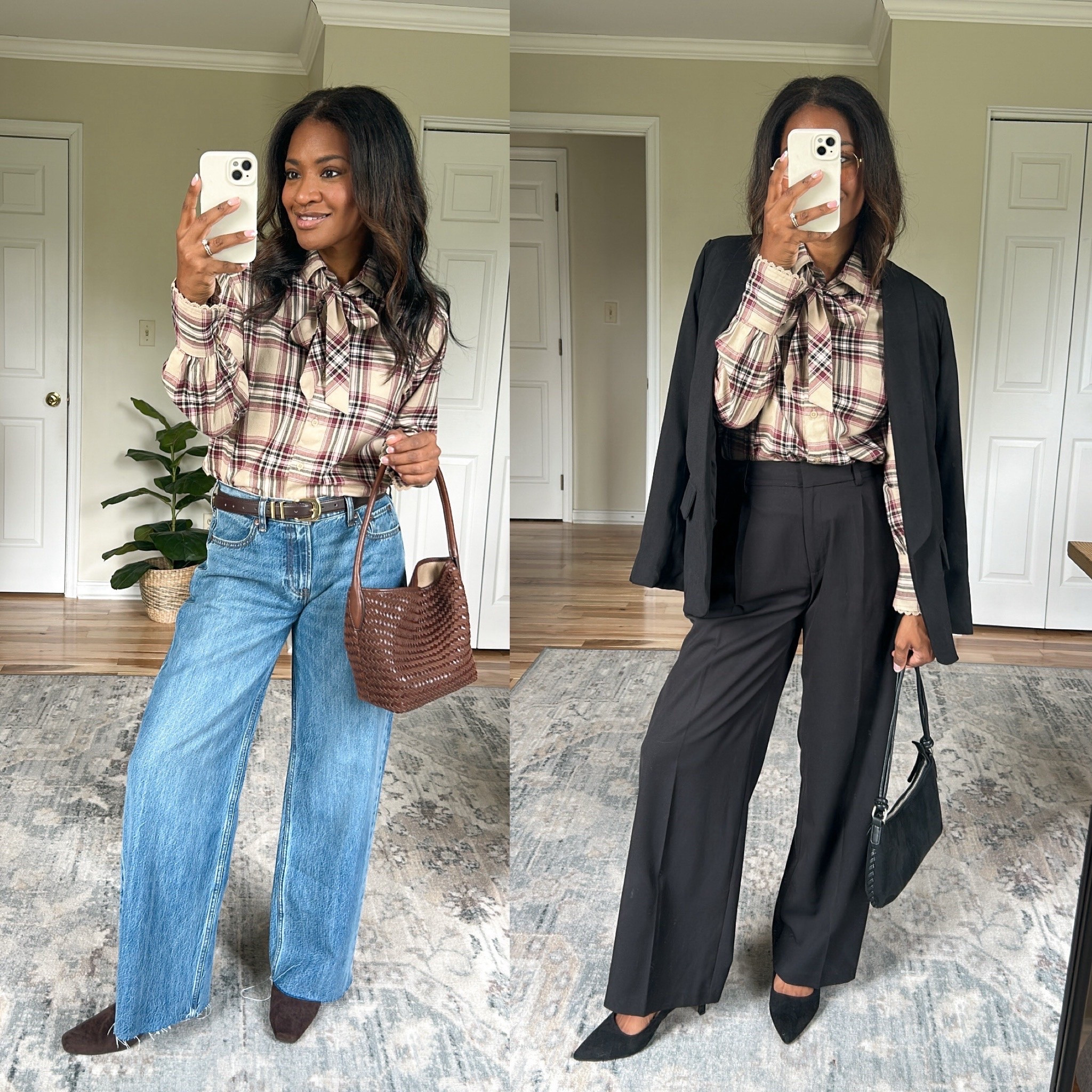 Two ways to wear the Walmart plaid top. I’m wearing it in a small. Jeans are 27 regular. Linking similar black pants and black blazer

#LTKootd #LTKgrwm #LTKOver40