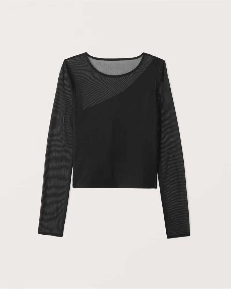 Long-Sleeve Asymmetrical Mesh Top | Abercrombie & Fitch (US)