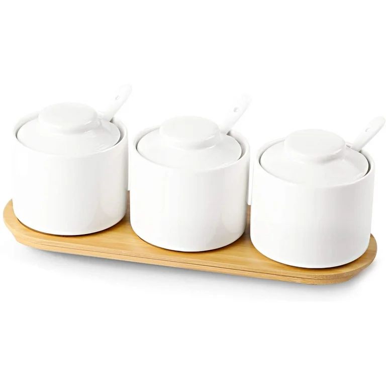 Ceramic Condiment Jar with Tray,Condiment Pot Spoon and Lid,Seasoning Box,Sugar Bowl Set of 3, 8o... | Walmart (US)