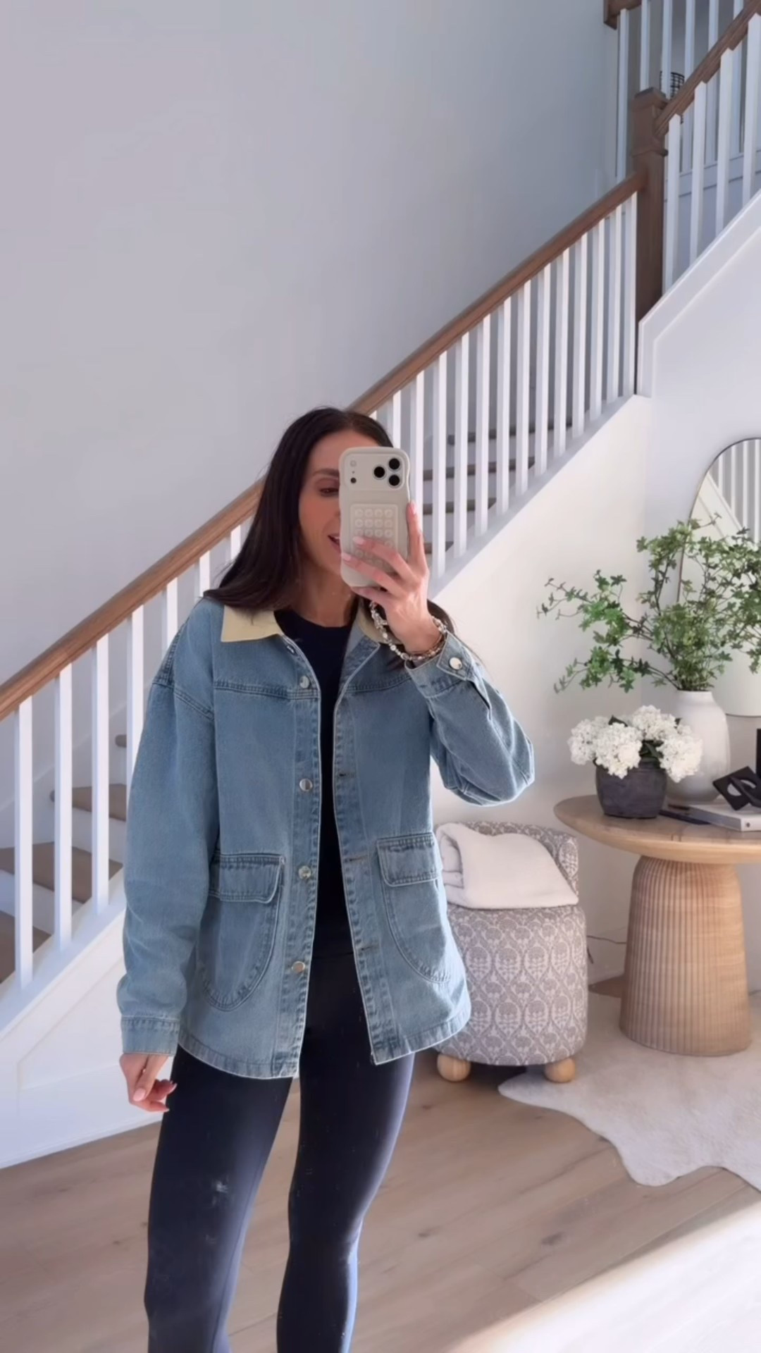 Denim jacket, denim shacket, outfit with leggings, suede mules, spring outfit, amazon finds, annabrstyle

#LTKOver40