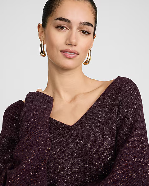 Glitter Double V-Neck Dolman Sweater | Express