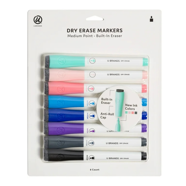 U Brands Dry Erase Markers, Medium Tip, Multi-Colors, Low Odor, 8 Count, 4689U | Walmart (US)