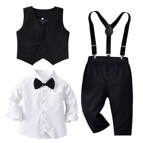 Toddler Baby Boy Clothes Suit 5Pcs Gentleman Wedding Party Outfits，Formal DressShirt+Bowtie+Vest+Suspender Pants,12M-5T | Amazon (US)